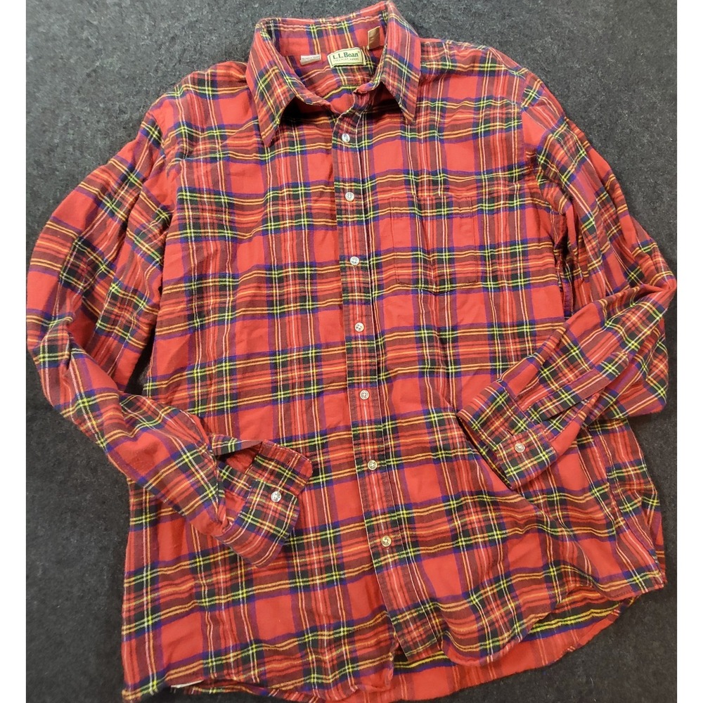 VTG 90s LL Bean Flannel Shirt Mens XLT Red Tartan Plaid Freeport Maine USA Red